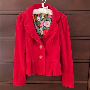 Anthropologie Bright Red Peplum Blazer